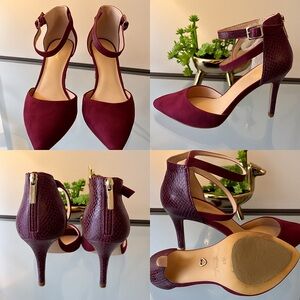 Thalia Sodi Burgundy Ankle Strap Heels
